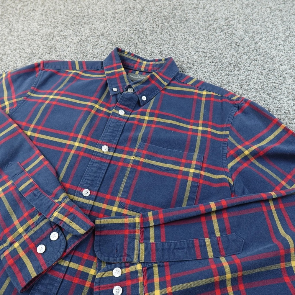 LL Bean Shirt Mens M Blue Plaid Flannel Button Up‎ Long Sleeve Slim Hike Outdoor